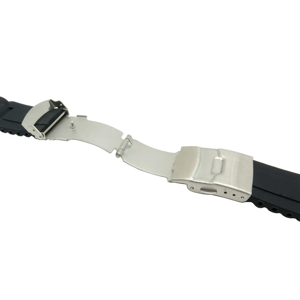 Black Silicone Waterproof Sport Watch Band with Folding Buckle Strap Bracelet