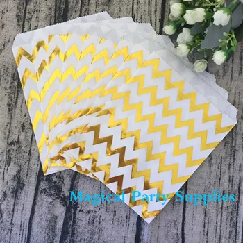 

Party Favor 250pcs Candy Cake Paper Bags Wedding Birthday Party Decor Favor Foil Gold Chevron Craft Treat Paper Bags
