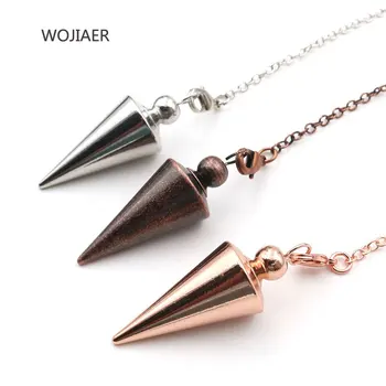

WOJIAER Cone Metal Shaped Pendulum for Wicca Antique Copper Gold-color Spiritual Pendulo Radiestesia Healing Jewelry ZBM199