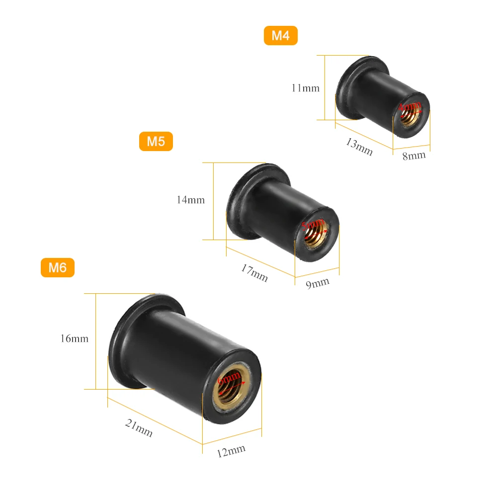 6 шт M4/M5/M6 каяк резиновые гайки крепежные втулки каяк аксессуары Резина+ латунь