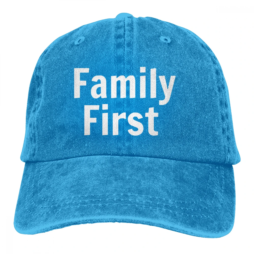 Семья первый Casquette черный унисекс Мужские Женские джинсовые бейсболка с ремешком кепки Регулируемый Гольф папа шляпа