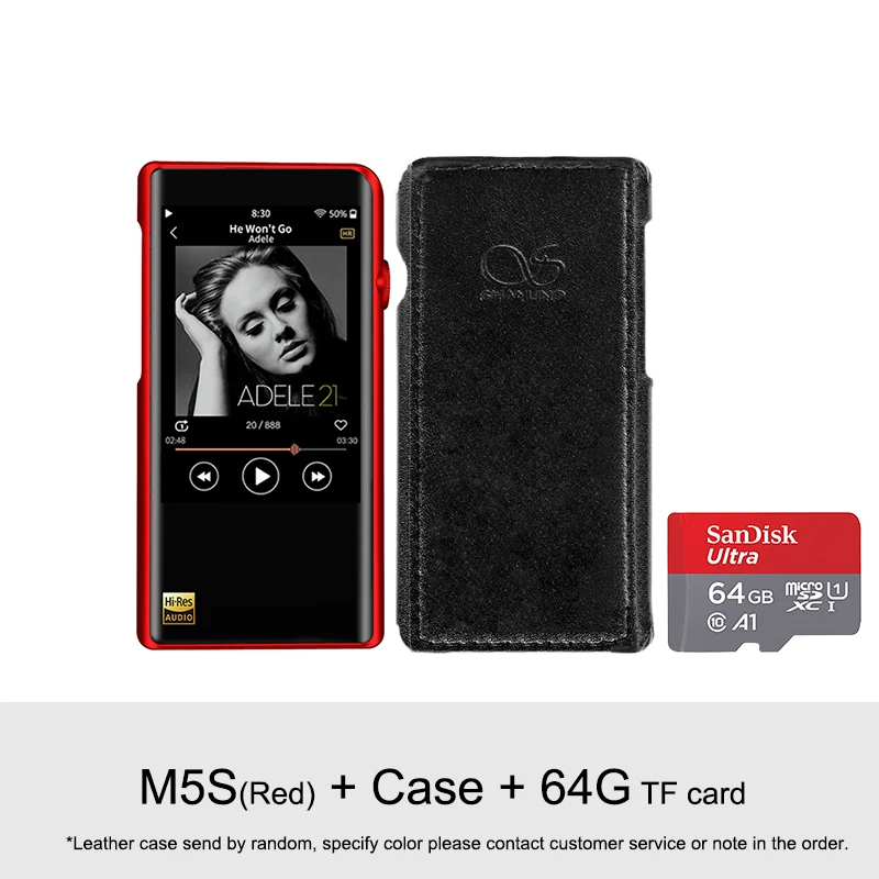 Shanling M5s Bluetooth Портативный Hi-Res музыкальный плеер MP3 2* AK4493EQ 2,5 мм сбалансированный выход Поддержка LDAC/Qualcomm aptX/AAC WiFi - Цвет: M5s red-case-64G TF