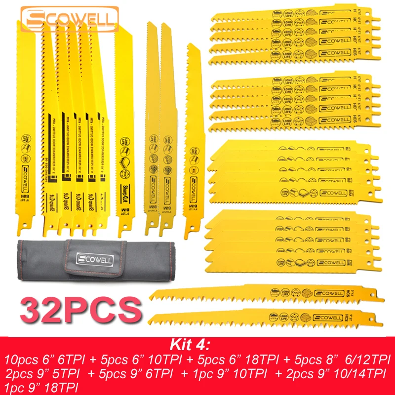 Kit 4 Скидка 30% на 32 шт., лезвия для пилы по дереву, металлу, режущие пилы, Сабельная пила, набор лезвий, аксессуары для электроинструмента, Сабельная пила - Цвет: Kit 4
