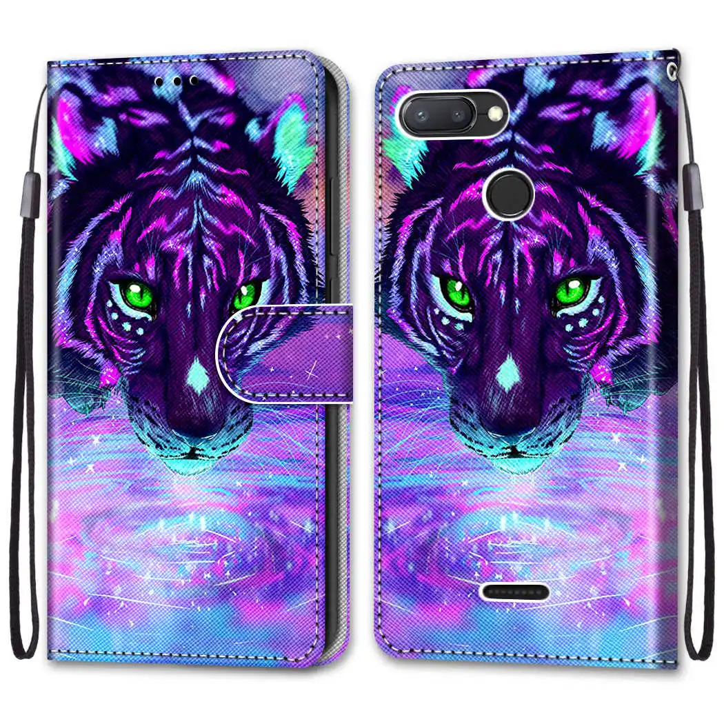 Чехол для телефона для Xiao mi Red mi 6 6A 7 7A, флип-чехол, кожаный кошелек с кошкой и волком, чехол-подставка для Red mi 6 Pro mi A2 Lite Capa - Цвет: 35
