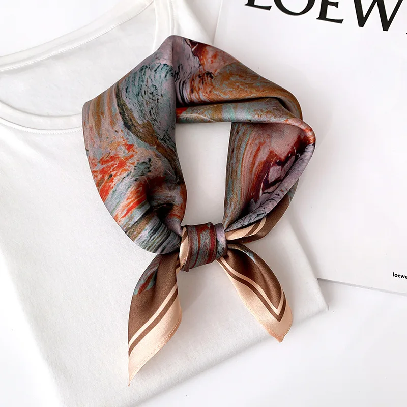 Fashion Women Summer 100% Silk Neck Scarf for Hair Headband Luxury 2023 Design Print Square Scarves Lady Bandana Kerchief