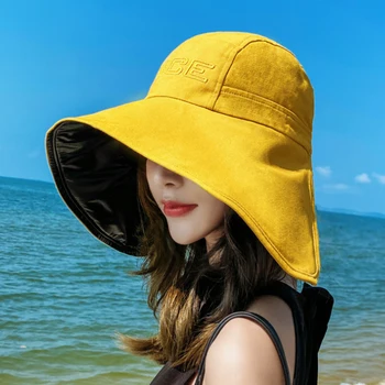 

Reversible Foldable Cotton Sun Hat for Women Summer Wide Brim UV Protection Panama Beach Hat Ladies Girls Outdoor Korean Sea hat