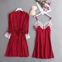 Feier 2 шт. женская сексуальная ночная рубашка плюс размер женские халаты кружевной халат нижнее белье пижамы с длинными рукавами женские пижамы Весна