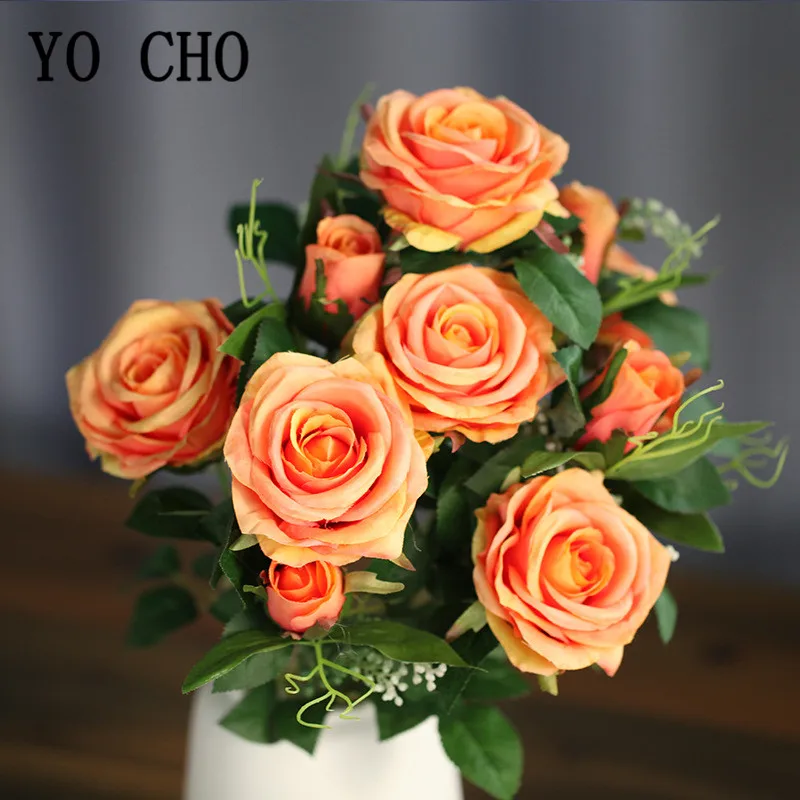 

12 Heads Small Silk Artificial Rose Flowers Bouquet Wedding Decor for Home Garden Fake Flowers Party Supplies Desk Decor Floral