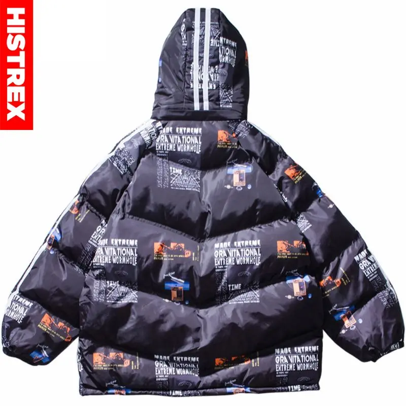 Hip Hop Hooded Jacket Parka Graphic Print Streetwear Men Windbreaker Hoodie Harajuku Winter Padded Jacket Coat Warm Outwear