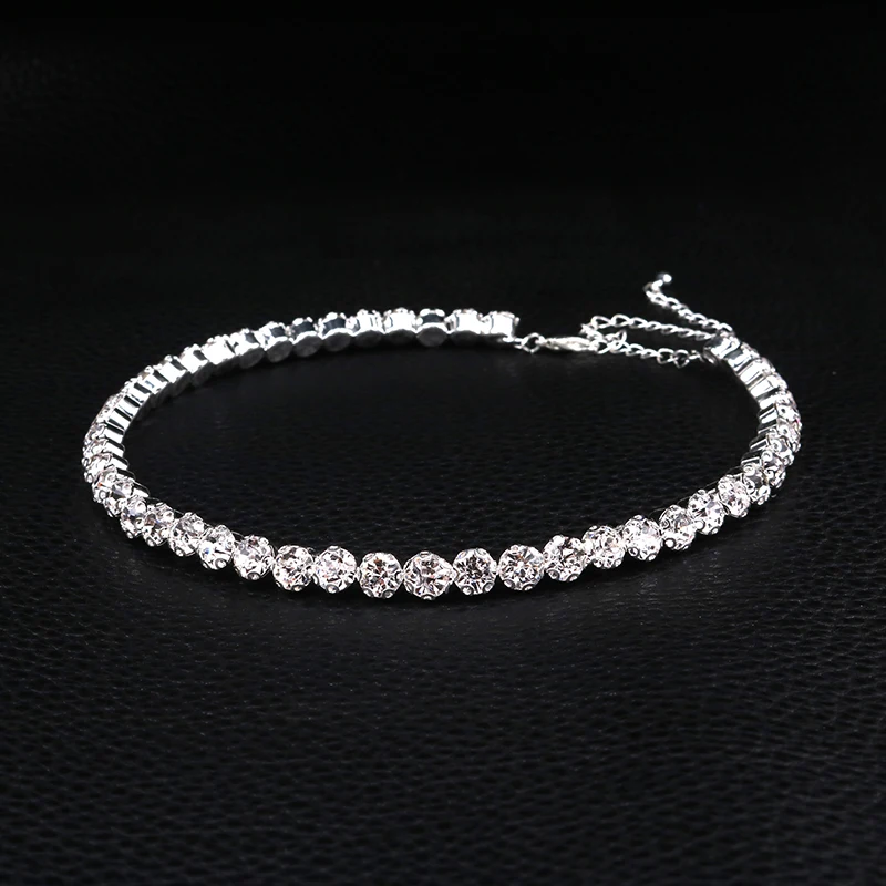 Treazy Circle Crystal Bridal Jewelry Sets Silver Color African Beads Rhinestone Wedding Necklace Earrings Bracelet Set For Women