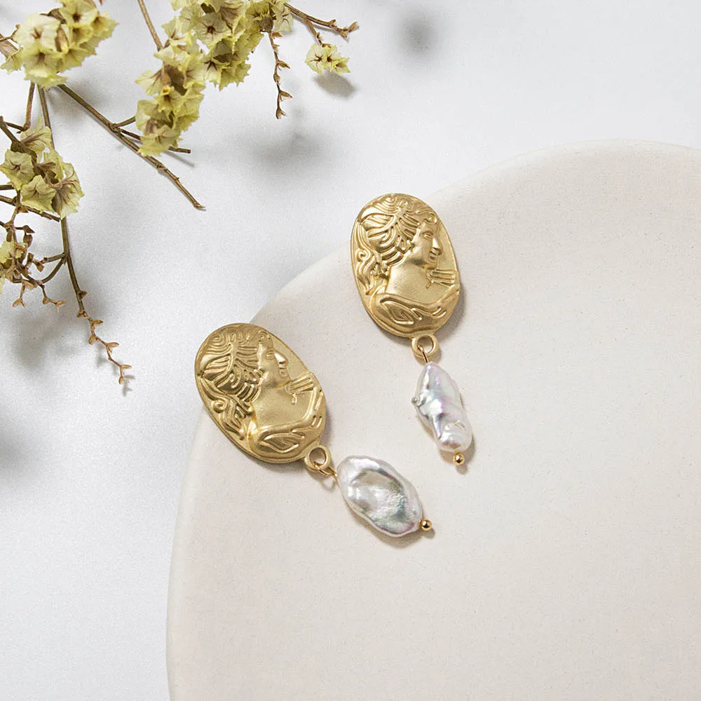 INKDEW Korea Design Metal Gold Drop Earrings Baroque Irregular Circle Square Natural Freshwater Pearl Earrings for Women Girls - Окраска металла: 12