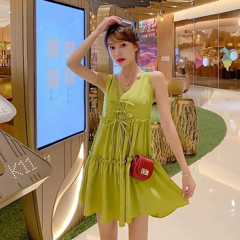 

Fashion New Style Korean-style Vest Loose-Fit Pregnancy Tops Best Friend-Avocado Green Skirt Fairy Immortal MORI Series Summer