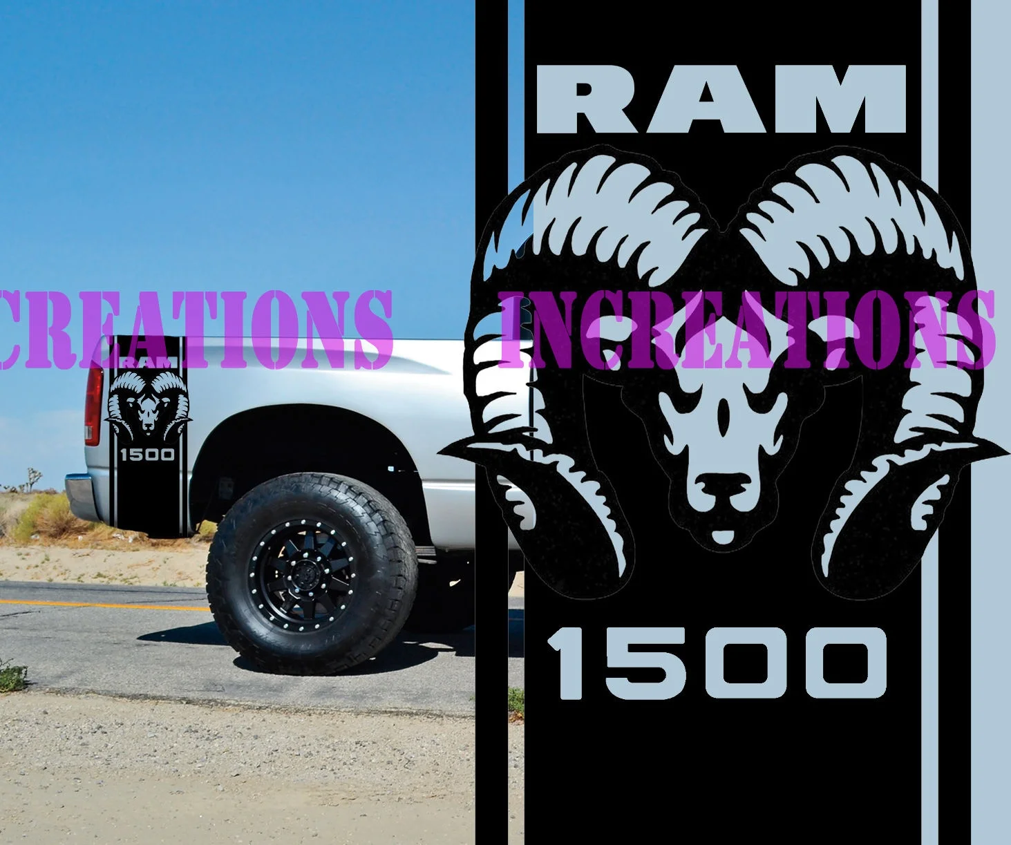 

For Universal 1Set/2Pcs Hemi Dodge Ram 1500 Bed Stripes Truck Decals Mopar Stickers Set of 2 Racing