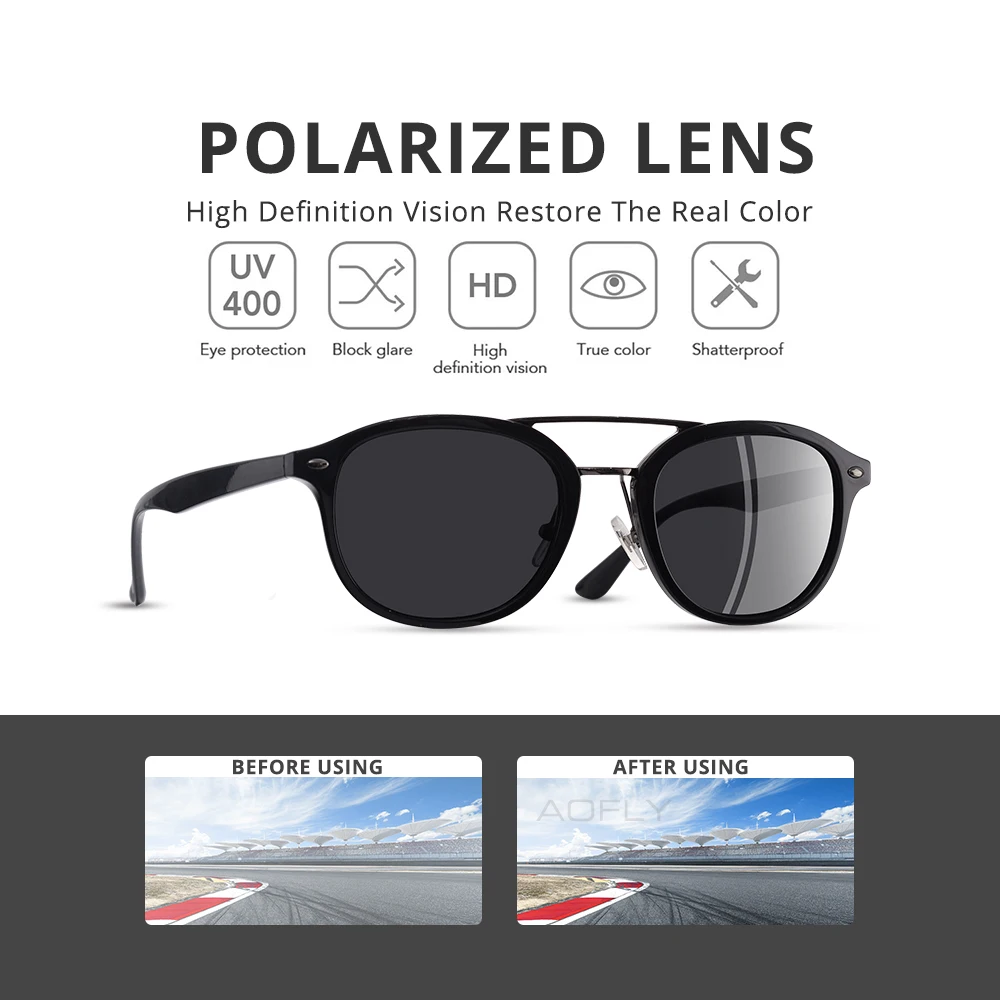 Goedkoop Aofly Merk Designer Ronde Gepolariseerde Zonnebril Mannelijke Vrouwen Mode Ultralight TR90 Frame Zonnebril Voor Mannen Gafas Oculos De Sol