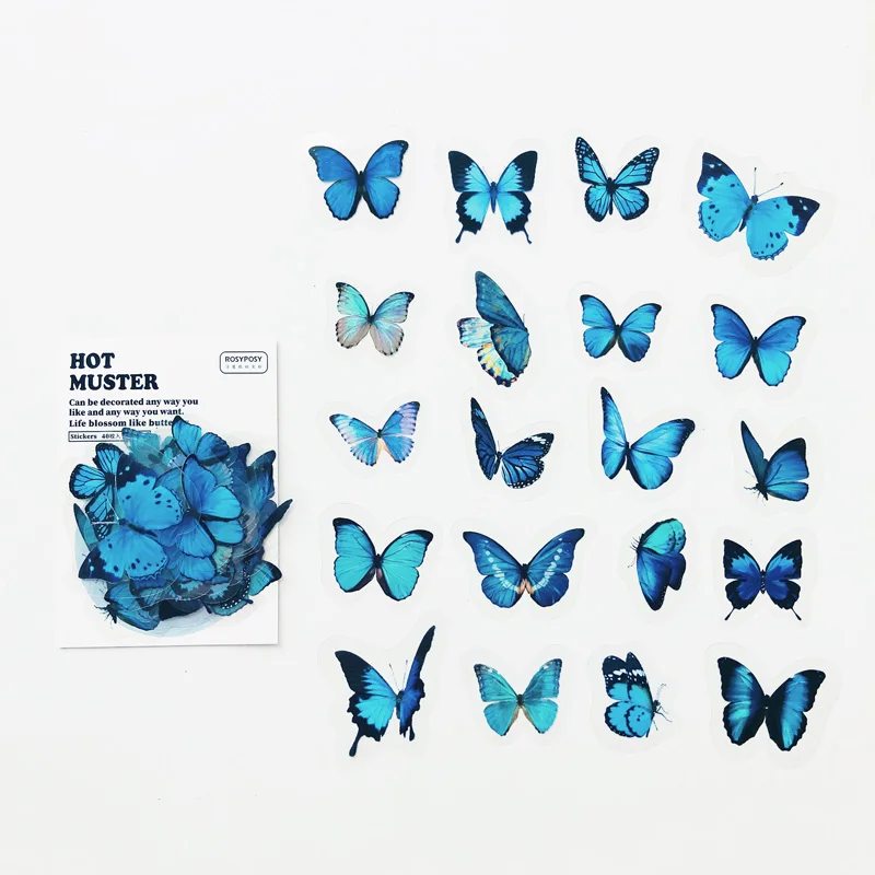 40PCS /Pack Blue Butterfly PVC Craft Sticker Notebook Diary DIY Decoration afbeelding