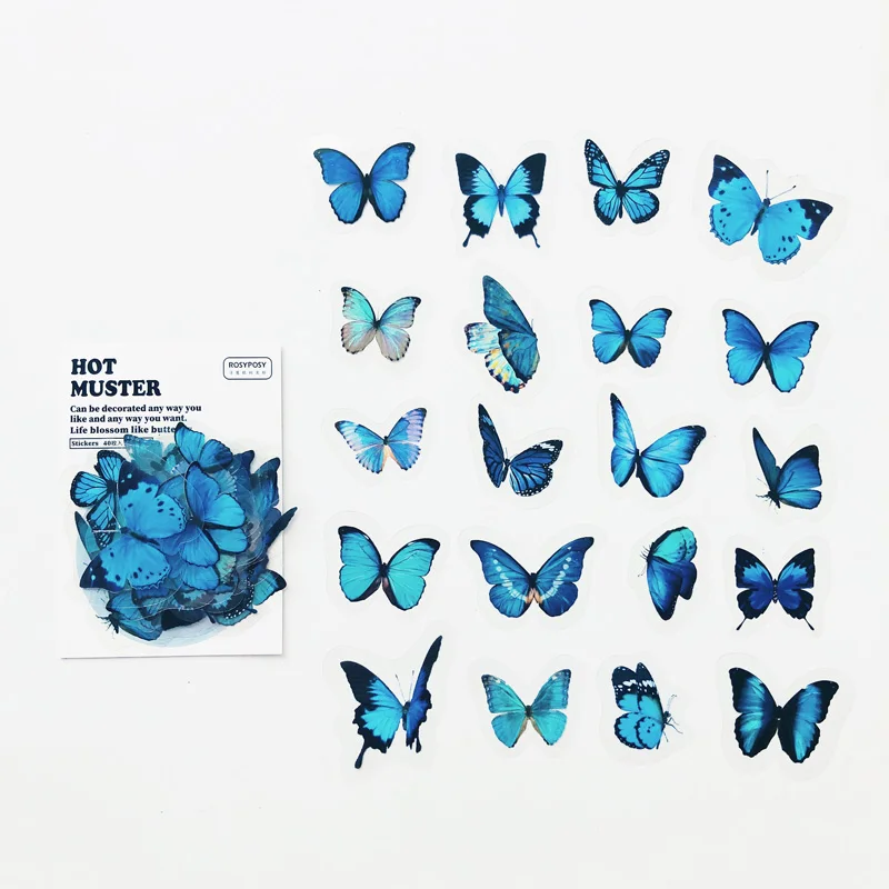 40PCS /Pack Blue Butterfly PVC Craft Sticker Notebook Diary DIY Decoration