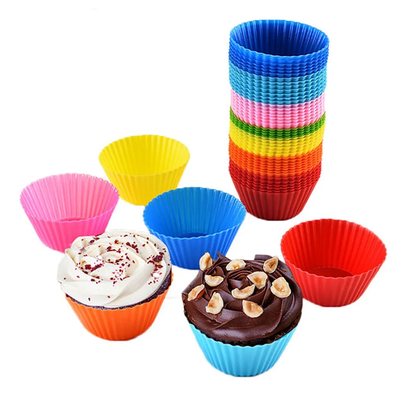 12pcs Silicone Cake Mold Round Muffin Cupcake Baking Molds Reusable DIY Decorating Tools Wedding Birthday Party Decorations | Дом и сад