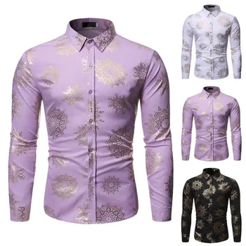 

Men's Shirt Fashion Men PersonalityMen's New Style Fashion stamped Long Sleeve Shirt Printed Long-Sleeved Blouse Soft 2020