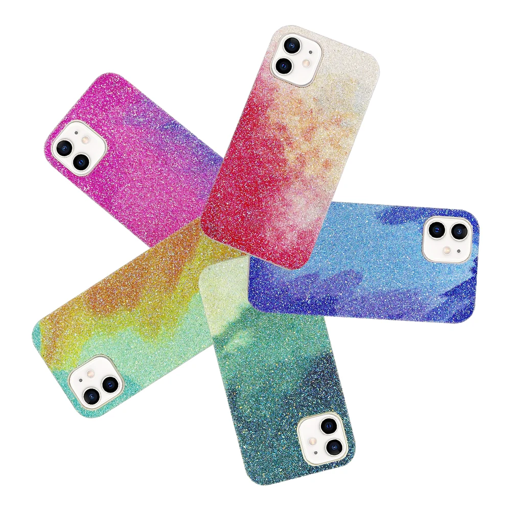 Мягкий гибкий цветной Официальный чехол с акварелью и стразами для iPhone 12 Pro Max