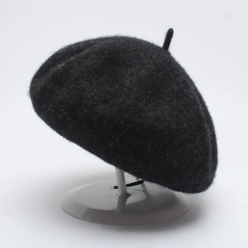 Dark grey Женские осенне-зимние береты, шляпа в стиле художника, женская шапка из шерсти, винтажные береты, одноцветная шапка, женская шапка, теплый берет для прогулок - Цвет: Dark grey