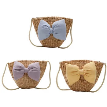 

Summer Boho Beach Bow Straw Shoulder Bag 2020 Fashion Kids Streetwear Casual Rattan Handbag