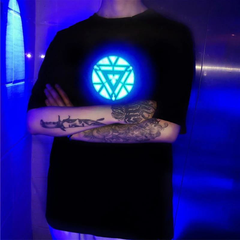 Iron Man LED Electro Luminescent EL Light Acoustic Control Short-sleeved T-Shirt Sound Activated Shirt for Party