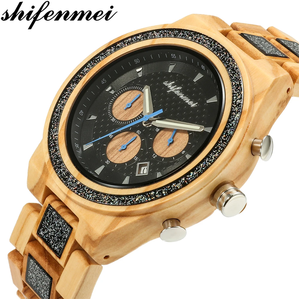 

Shifenmei Watches Mens 2019 Luxury Wood Men's Watch Wooden Timepieces Man Chronograph Quartz Watches Male relogio masculino