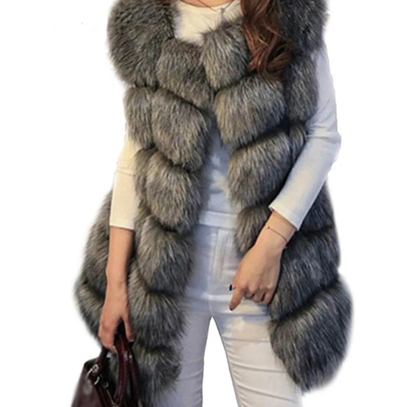 Женский зимний теплый меховой жилет размера плюс, искусственный мех, без рукавов, куртка, пальто, женские пальто, высокое качество, меховое пальто RH392