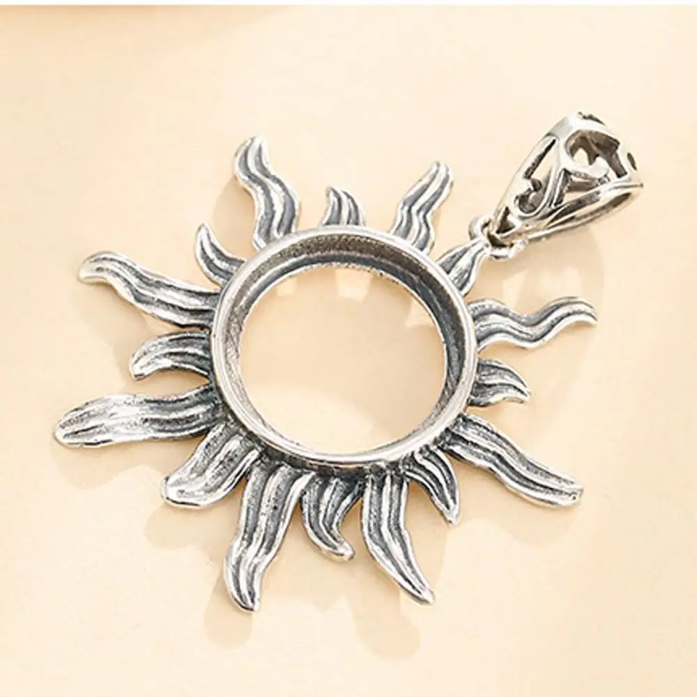 Thai 925 Sterling Silver Flower Pendant Tray Bezel Pendant Blank for 10/12/15mm Circle Gemstone for Necklace Jewelry Making