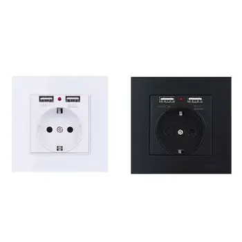 

2020 New EU Standard Wall Electrical Power Socket with Dual Usb Ports Tempered Glass