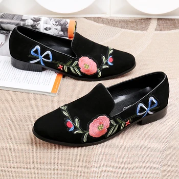 

Shoes Rose Embroidery Fashion Spring Suede Leather Head Footwear Oxford Shoes Banquet and Office Men's Shoes