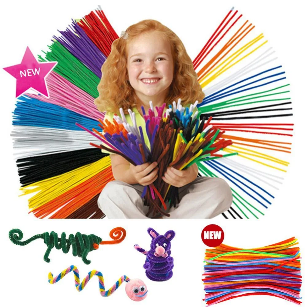 100pcs Children Kid Plush Sticks Cleaners DIY Craft Chenille Stems Handmade Handicraft Twist Rod Braiding Wire Education Toy