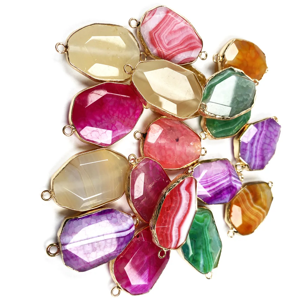 

Natural Stone Agates Pendant irregular Shape Double Hole Connector for Jewelry Making DIY Elegant Necklace Bracelet Accessories