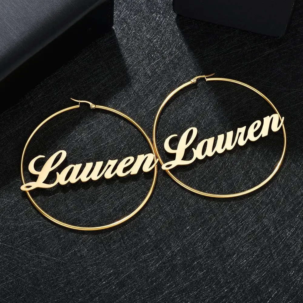 UZone 1 Pair Stainless Steel Custom Name Hoop Earrings Personalized Letter Circle Earring For Women Girls Birthday Party Jewelry