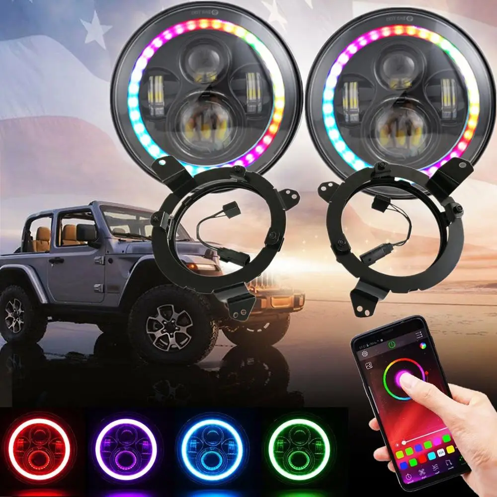 Bluetooth приложение 7 дюймов фары RGB Halo JL Монтажный кронштейн набор замена для Jeep Wrangler JL 9 дюймов фары