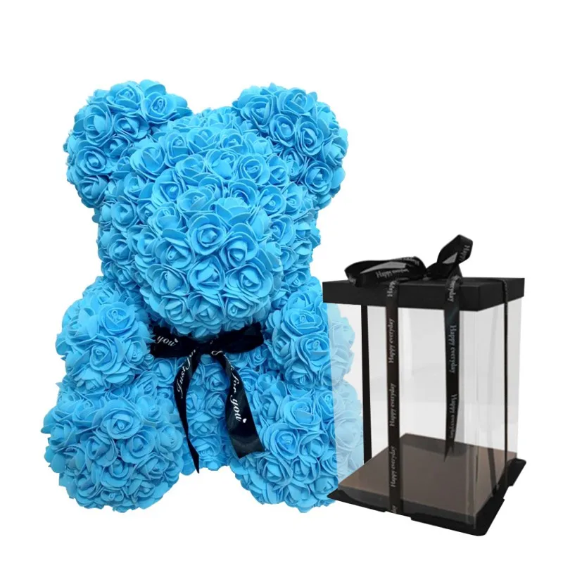 Подарки для девочек, красная роза, медведь, с коробкой, подарок на год, день рождения, фестиваль, Свадебная вечеринка, Декор, медведь, подарок на день Святого Валентина, роза, медведь - Цвет: blue