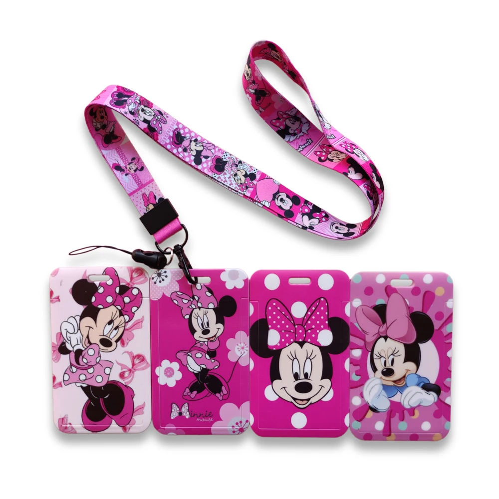 

Disney Mickey Minnie Mouse ID Card Holder Lanyard Girls Credential Holders Neck Straps Women Badge Holder Keychains Accessories