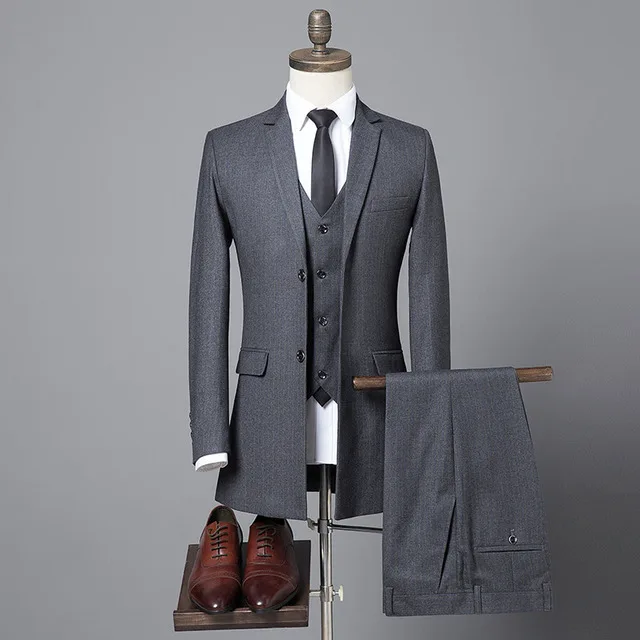 

Jacket 3 Piece Set Suit Vest Pants Men's 2022 High End British Style Business Casual Male Long Blazers Coat Trousers Waistcoat