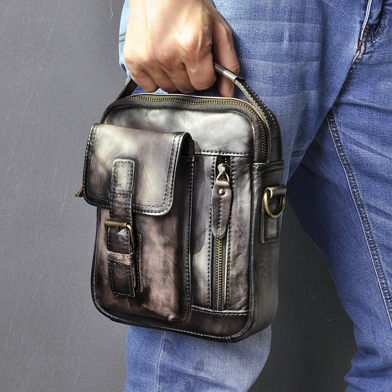 2020 Natural Leather Male Vintage Design Shoulder Messenger bag Fashion Cross-body Bag 8 Tablet Tote Mochila Satchel bag 2070