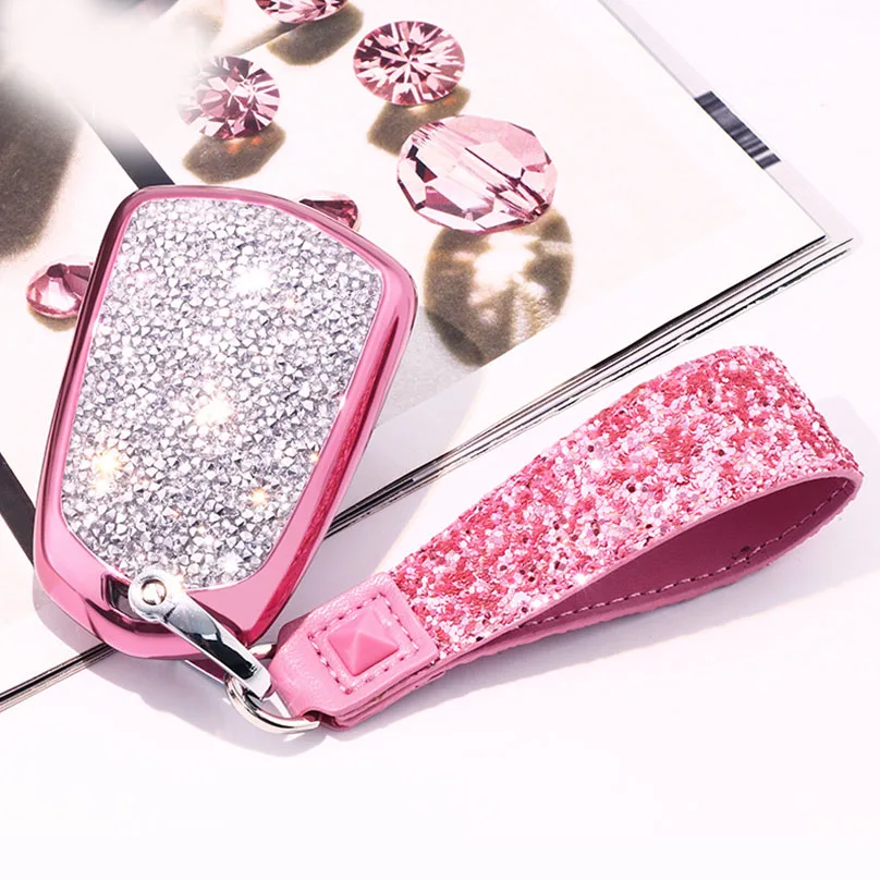 pink 1 шт. для Cadillac Bling Diamond автомобильный Rmote входной корпус-брелок для ключей брелок чехол держатель - Название цвета: pink