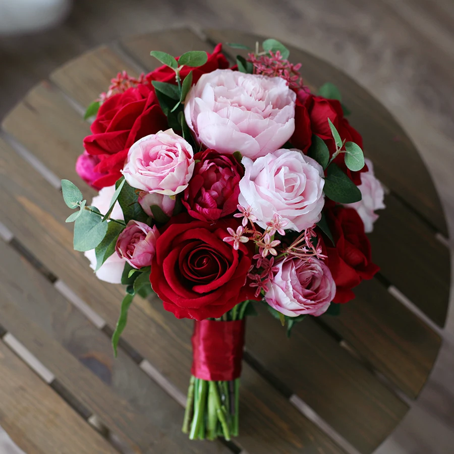 JaneVini Ramo Novia Rosa Красные Розовые розы искусственный букет невесты Свадебные цветы для невесты Брошь аксессуар - Цвет: Same as picture