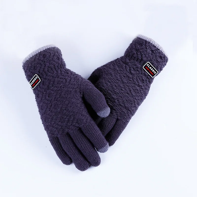 Winter Autumn Men Knitted Gloves Touch Screen High Quality Male Thicken Warm Wool Cashmere Solid Gloves Men Mitten Business