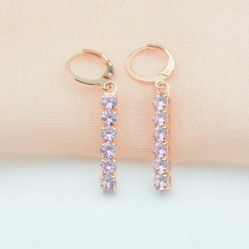 6 Color Women Girls 585 Rose Gold Color Square Long Drop Earring Stone Cubic Zircon Red/White/Purple/Black/Pink Earrings - Окраска металла: pink