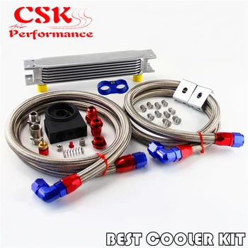 

New AN10 7 row oil cooler + thermostat Sandwich Plate kit for Japan car Silver