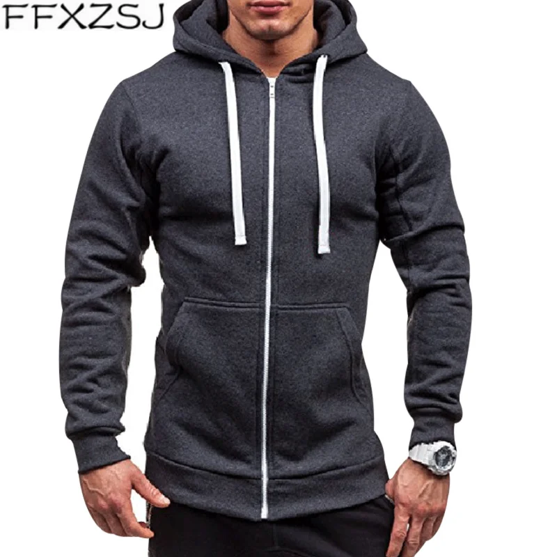 FFXZSJ бренд мужские толстовки спортивный костюм осень зима Drawstring карман толстовка с капюшоном длинный рукав молния тонкий пальто мужской пиджак
