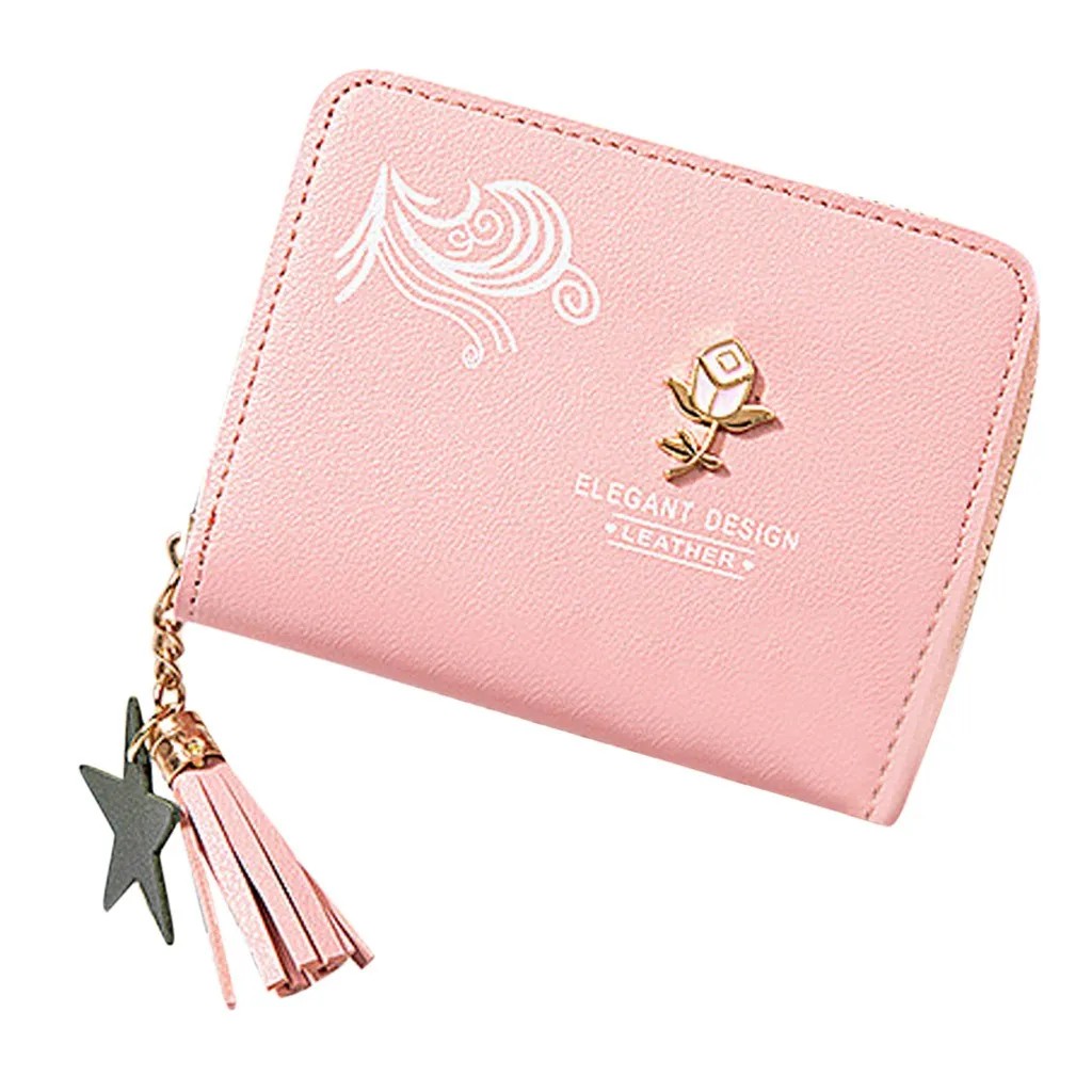 Розовый Aelicy, кошелек для карт, для монет, кожаный, модный, с бахромой, для женщин, девушек, сумка для хранения, для мелких вещей, для женщин, кожаный кошелек, для монет - Цвет: Розовый