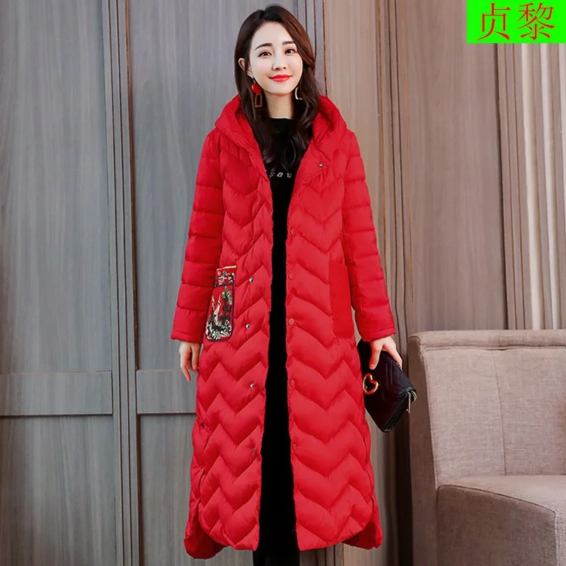 

Chinese-style Retro Embroidered Cotton-padded Clothes 2018 New Style WOMEN'S Dress Winter Mid-length over-the-Knee down Jacket C