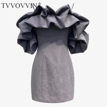 

Dress Slash Neck Women Ruffles Puff Sleeve Black Gray Sexy Dresses Vintage Sexy Off Shoulder Dresses Summer Clothes VBNX