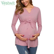 

Pregnant Women Plus-Size Shirts Clothing Maternity Cotton Long Sleeve V Neck Nursing Tops Breastfeeding T-Shirt Pregnancy Blouse