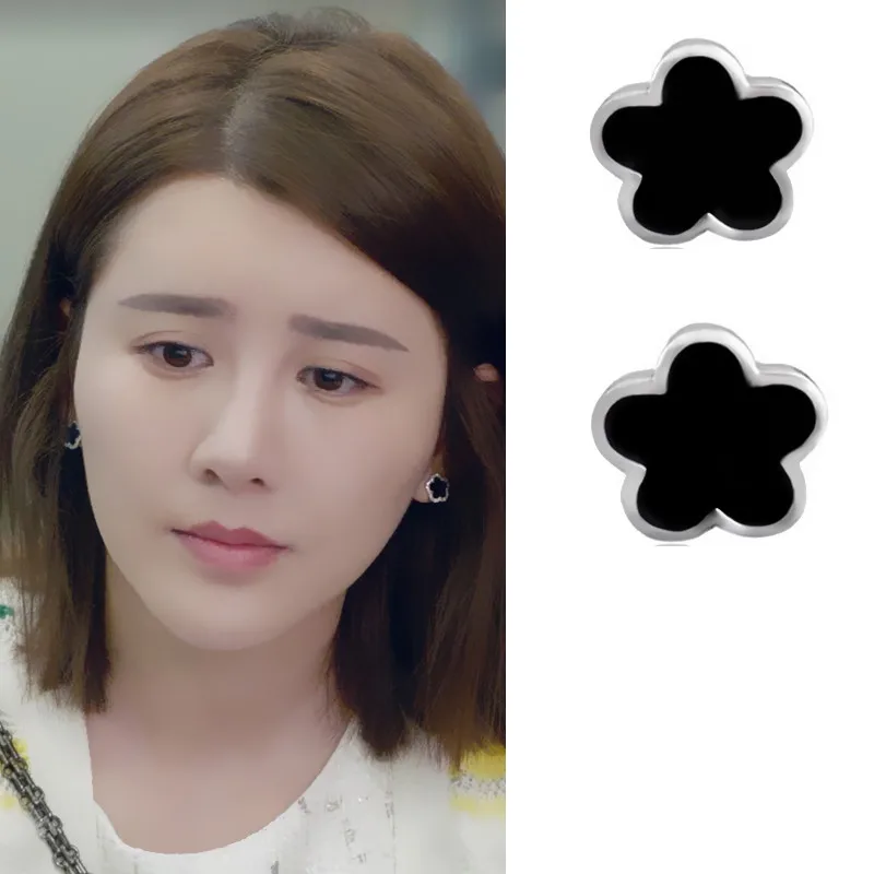 YIZIZAI Stud Earrings For Women Black Flower Earring Wedding Jewelry Mujer Moda Friendship Gifts Party Korean Style